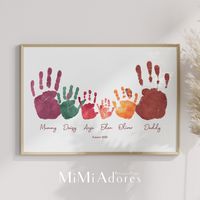 MiMi Adores Luxe Family Hand Print Watercolour Art - Each piece is created especially for you, made from your actual handprints and created true to size. - Created on A3 or A3+ Pro Luster Fine Art Paper with long lasting and non fading inks. - A stunning way to display the most precious and treasured memories!   - We can use any hand/footprints that you might already have. Alternatively, to create new prints yourself use our special MiMi Adores Magical Inkless Print Kit, which we automatically p