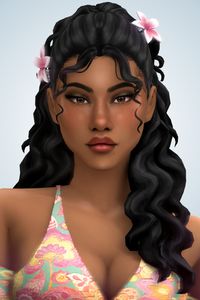 Discover this stunning Sims 4 curly hair CC at number 24 on this sims 4 hair mods list! This dreamy long, wavy hairstyle with a half-up, half-down look and floral accessories brings a perfect island-inspired vibe to your Sims. Plus, this list is packed with top Maxis Match hair finds for all ages—males, females, toddlers, kids, and infants. I've found such incredible hair packs here, and they’re super easy to download!