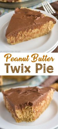 Peanut Butter Twix Pie is an easy no bake pie recipe that tastes like a Twix! A shortbread crust is filled with peanut butter pie filling and topped with chocolate cream! This easy pie recipe is EASY to make and everyone loves it.