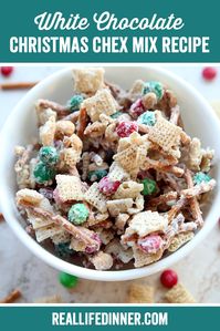 White Chocolate Christmas Chex Mix Recipe ~ https://reallifedinner.com