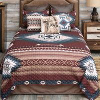 Exclusive Item - Add southwest spice to your bedroom decor with this lightweight reversible quilt bed set featuring bold colors and geometric patterns. Microfiber face with cotton back and poly fill. Sets include quilt and two shams. Machine wash. Quilt: 90"W x 90"L; Shams: 26"W x 20"L each