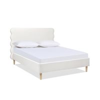 Combine casual comfort with modern style with the Stockholm Bed Collection by Jennifer Taylor Home. The unique curvy headboard is pared down with the simple, elegant platform frame and complemented with natural wood legs. Whether as a casual modern statement in the master suite or guest room, the Stockholm bed is fun and understated style. Jennifer Taylor Home Stockholm Antique White Polyester Queen Wood Platform Bed | 50490-3-879-1