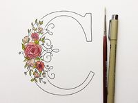 Floral Drop Cap by Kelsey Phillips / monogram "C" / hand drawn / type / roses