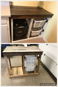 DIY Reclaimed wood laundry folding table with basket storage. #WoodworkingProjectsWithPlans