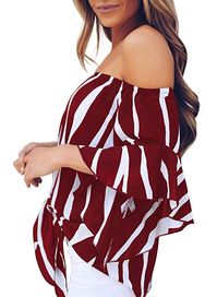 Asvivid Women's Striped Off Shoulder Bell Sleeve Shirt Tie Knot Casual Blouses Tops at Amazon Women’s Clothing store: