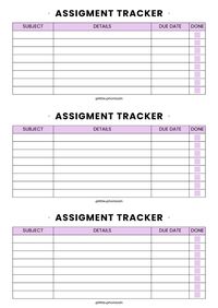 Keep track of your assignments and due dates with this printable assigment tracker! // Keywords: Assignment Tracker. Printable Planner. To-Do List. Student Planner. Schoolwork Organizer. Homework Tracker. Class Schedule. Study Planner. Academic Planner. Time Management. Productivity. Organization. Back To School. Student Essentials. College Supplies. Planner template. Printable planner. Monthly calendar. Organization. Productivity. Goals. Appointments. Time management. To-do list. Notes. Desk planner. Wall planner. Undated planner.