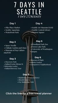 If you are going to be spending 7 days in Seattle, here is a 7 day itinerary for Seattle. Click the link for a free travel planner.