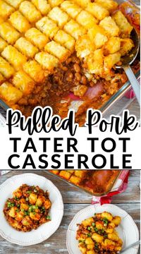 Pulled pork tater tot casserole combines leftover pulled pork, baked beans, cheddar cheese and tater tots for a budget friendly leftover makeover your whole family will love.