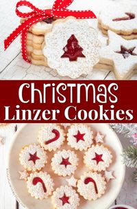 Linzer Cookies with Raspberry Filling are a classic holiday treat! Make this recipe for your upcoming cookie exchange! #cookieexchange #cookieswap #linzercookies #raspberrycookies #christmascookies