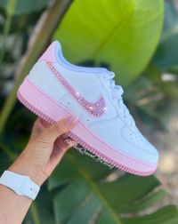 Airforce 1s encrusted with Swarvoski crystals💎✨ choose to have inner and outer checks blinged!  COLOR:  white pink foam/ elemental pink Please consider different lightings may have a different effect on photos  - SIZING : True to size  They are in girls sizes that are equivalent to women's sizes!  PLEASE KNOW YOUR SIZE IN THIS SHOE - no returns/exchanges. No exceptions if you need a bigger/smaller size you will be charged a $50 fee to re-order a new size and will need the current shoe sent back