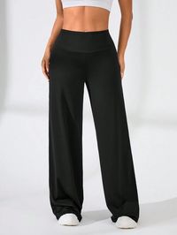 SHEIN Sport Easify Solid Color Wide Waistband Hip Lifting Straight Yoga Sport PantsI discovered amazing products on SHEIN.com, come check them out!