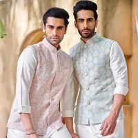 Hand Made Custom Fit sequence embroidery Men's Indian Wedding Wear waistcoat jacket, Nehru jacket, Nehru jacket for indian wear function outfit.  can be any customization requirement? contact me feel free we provide all customized services. NOTE: All our items are handmade and specially customized for our beautiful customers. Please expect minor variations in the actual product as compared to the image displayed. We make it exclusively using similar fabrics. Product color may slightly vary due t