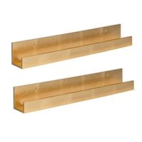 Display your picture frames or wall art in modern style with these floating shelf wall ledges Designed to be the perfect size to fit in your home, this 2 pack of shelves are each 24 inches long, 325 inches deep, and has a 175 inch front lip They each have an inner area depth of 25 inches to allow you to layer your picture frames to create a gorgeous modern wall statement These wall shelves ship fully assembled so they are completely ready for wall display Two holes are pre-drilled 16 inches apar