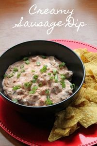 Creamy Sausage Dip is a delcious mix of cream cheese, spicy tomatoes and chillies, and flavorful pork sausage. Served warm with tortilla chips, it will quickly become a game day favorite. #diprecipe #sausagedip #gamedayfood #appetizerrecipe