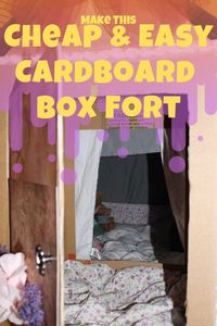 Make this cheap and easy Cardboard Box Fort for hours of indoor play. Create a fun little indoor fort for the kids to play in for indoor play days. Indoor fort play encourages pretend play. Easy tutorial with step by step instructions on how we built our indoor fort. #boxfort