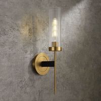 Modern Minimalist 1-Light Cylinder Clear Ribbed Glass Shade Wall Sconces in Gold&Black