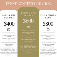 ✨ NOW OFFERING ✨ EVENT CONTENT CREATION Have you heard the news? We are officially offering content creation services for weddings, branding events, birthdays, bachelorette parties, bridal showers and more! Over the years, we have learned to appreciate the hard work that goes into each detail of an event and love all the special moments that happen on wedding day. Having a content creator present to capture everything from start to finish and be able to relive it all 24 hours after your e...