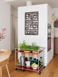 USM Haller Serving Cart with World of Plants | USM Ruby Red by @usmfurniture #Complementaryfurniture #Planting #Trolleys #Plantpots #Carts