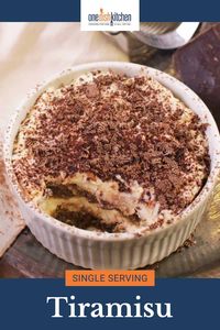 Indulge in a quick and easy single serving tiramisu. Ready in 10 minutes, this egg-free dessert combines coffee-soaked ladyfingers and creamy mascarpone.