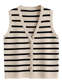 PRICES MAY VARY. Material: These vests for women are made of 72% viscose and 28% polyester. High-quality knitted fabric, super soft, lightweight, and skin-friendly, provides you cool & fresh wearing experience. Unique Design: V neck, stylish striped design, button up, open back, sleeveless design, these women's dressy tops provide you with a fashionable look! Versatile Style: Tank tops for women/ business tops/ sleeveless tops for women/ sweater vests, can be well matched with blouses, cardigans