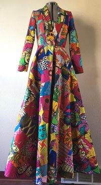 African Wax Print Patchwork Floor Length Coat Dress 100%