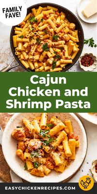 This Cajun Chicken and Shrimp Pasta is a creamy, flavorful dish with tender chicken, shrimp, and pasta tossed in a silky Cajun cream sauce. Perfect comfort food dinner recipe! Find the recipe on our site!