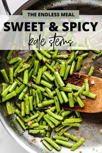 If you've ever wondered what to do with leftover kale stems, this recipe is for you! In under 15 minutes, kale stems are transformed into a delicious sweet and spicy side dish. Using a handful of pantry ingredients, the stems become not just edible but enjoyable.