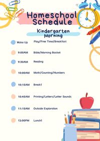 Sample kindergarten homeschool schedule freebie! Homeschool kindergarten activities Homeschool Kindergarten Homeschool life