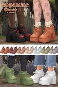 Add a bold retro vibe to your Sims’ wardrobe with these Sims 4 CC shoes at number 7a on my free Sims 4 CC list! These chunky platform lace-up shoes come in a variety of color swatches, perfect for edgy, playful, or alternative styles. I’ve paired them with so many outfits, and they never fail to impress! This list is packed with the best Sims 4 CC packs, and you can grab them easily from Patreon and Tumblr. A must-have for your CC folder!