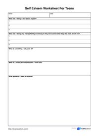 Self Esteem Worksheets For Teens & Example | Free PDF Download