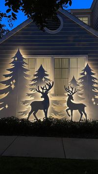 I thought these Christmas trees and reindeer would be a perfect addition to the outdoor decor we have in the front of our house. They turned out better than I imagined. They’re made out of 1/4 inch plywood and I used a Dremel 3000 and a Ryobi Router to cut them out. Then I painted them with my favorite white paint, Chantilly lace, attached lights to the back and hung them on the house using only 4 little screws. If you want to make your own, check out my templates on my etsy store.