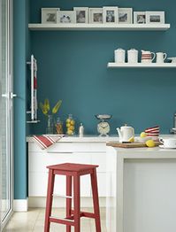 Inspired by Chinese rugs, ceramics and textiles from the Canton area, this rich blue-green paint colour would adorn south facing rooms with off-white and a pale blue-green. Choose Slaked Lime and Aquamarine for a coordinated scheme.