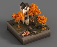 Created by Elusive One ----  A house in autumn, designed and rendered with #MagicaVoxel  ---- A beautiful little house in the form of a voxelart, lowpoly art in autumn. ---- #voxel #voxelart #autumn #3dmodel #lowpoly art.