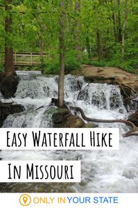 This beautiful boardwalk trail in Missouri takes you past a scenic stream and over a waterfall! It's an easy, family-friendly hike, and great for photographers. You can find it at Parkville Nature Sanctuary. | Short Hikes | Easy Hikes | Kid Friendly Trails | Under A Mile