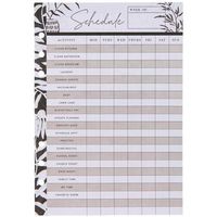 Dimensions: 8.25" x 5.75" Compatible Binding: Six Ring Material: Paper Color: White, Beige & Brown Pattern: Stripes Style: Lined Quantity: 26 Double-Sided Sheets Keep your days looking organized with these Weekly Schedule Inserts. These inserts feature a grid with days of the week at the top and a list of daily activities on the left side. Mark what day you want to complete each task in advance and organize your days around different chores. Include these inserts in your daily planner for a help