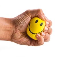 HAPPY FACE STRESS BALL    Stress got you down? Well it is time to find your happiness! It may not bring happiness straight away, but eventually, with enough stress relief, you will start thinking positive again. Smile your way to a new outlook! Just squeeze real, real tight, and you will feel your worries leave you.   FEATURES  Affordable stress relief Great gift for a colleague Happy face smiles back at you  SPECIFICATIONS   Dimensions: 5 cms diameter  Material: Filled with a non-toxic water &