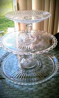 Make cake stands and candle stick from glass plates: from the second hand store or dollar tree store....