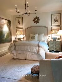 Neutral Bedroom : Monogram : Light Fixture Chandelier : Francie Hargrove : www.lissyparker.com