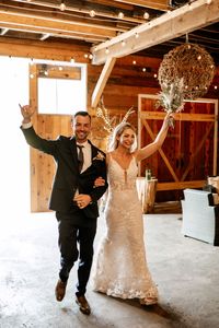 Bride and Groom Wedding Reception Entrance Photos - Announced at Dinner - Pemberton Red Barn Wedding