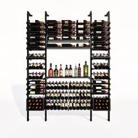 PRODUCT DESCRIPTION The 192-bottle Signature Wine Wall Display features 3-deep, label-forward, and angled display rows. On the lower portion of the wine racks, there are two u-bins for bulk wine storage or to hold wine crates. One display shelf can be used for a pouring station or to display spirits, decanters, or art 