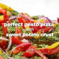 Haile Thomas's “Perfect Pesto Pizza With Sweet Potato Crust” Recipe by Tasty