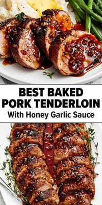 The juiciest pork tenderloin recipe that's seasoned with a flavorful spice blend, seared to a golden crust, and baked with the best honey garlic sauce. Perfect for a weeknight dinner or Christmas dinner!