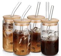 4 pcs-DWTS Coffee cups,Drinking glasses set,Glass tumbler with straw and lid gift 2 Cleaning Brushes