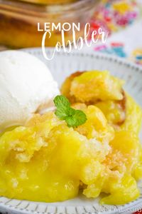 Easy Lemon Cobbler is a simple recipe that takes just minutes to prepare. It's bright, bold, sweet, and tart and you'll love every bite of this lemony dessert. #homemade #cobbler #dessert #recipe #easy #cake #buttermilk