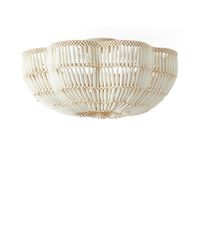 A scalloped stunner. Handwoven of abaca rope and wood beads, this dramatic flushmount raises a room.