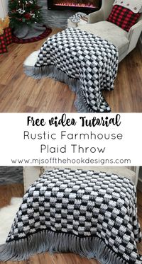 Crochet Rustic Farmhouse Throw Blanket - MJ's off the Hook Designs #crochet #crochetpattern #crochetblanket #plaidblaket #easyblanketpattern #crochetbuffaloplaid #crochetvideo #christmas #christmashomedcor