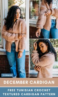 The December Cardigan, a Textured Tunisian Crochet Sweater [FREE PATTERN] - TL Yarn Crafts