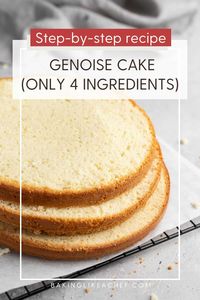 Enjoy this 4-ingredient Genoise sponge cake recipe for a classic Italian cake - torta Genovese. Light, airy cake, sliced into layers, it makes perfect layer cakes for a birthday or other celebrations. | www.bakinglikeachef.com