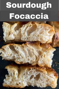 Sourdough focaccia that is soft and fluffy on the inside with crispy edges and bottom Serve as is, cut small and serve with dip, or use for sandwiches.