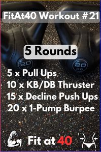 Today's workout is a full body workout to build muscle and burn fat. Pull-ups, thrusters, push-ups and burpees will push you to your limits\n#fitat40 #Getfitover40 #fitness #workout #dumbbellonlyworkout #kettlebelltraining